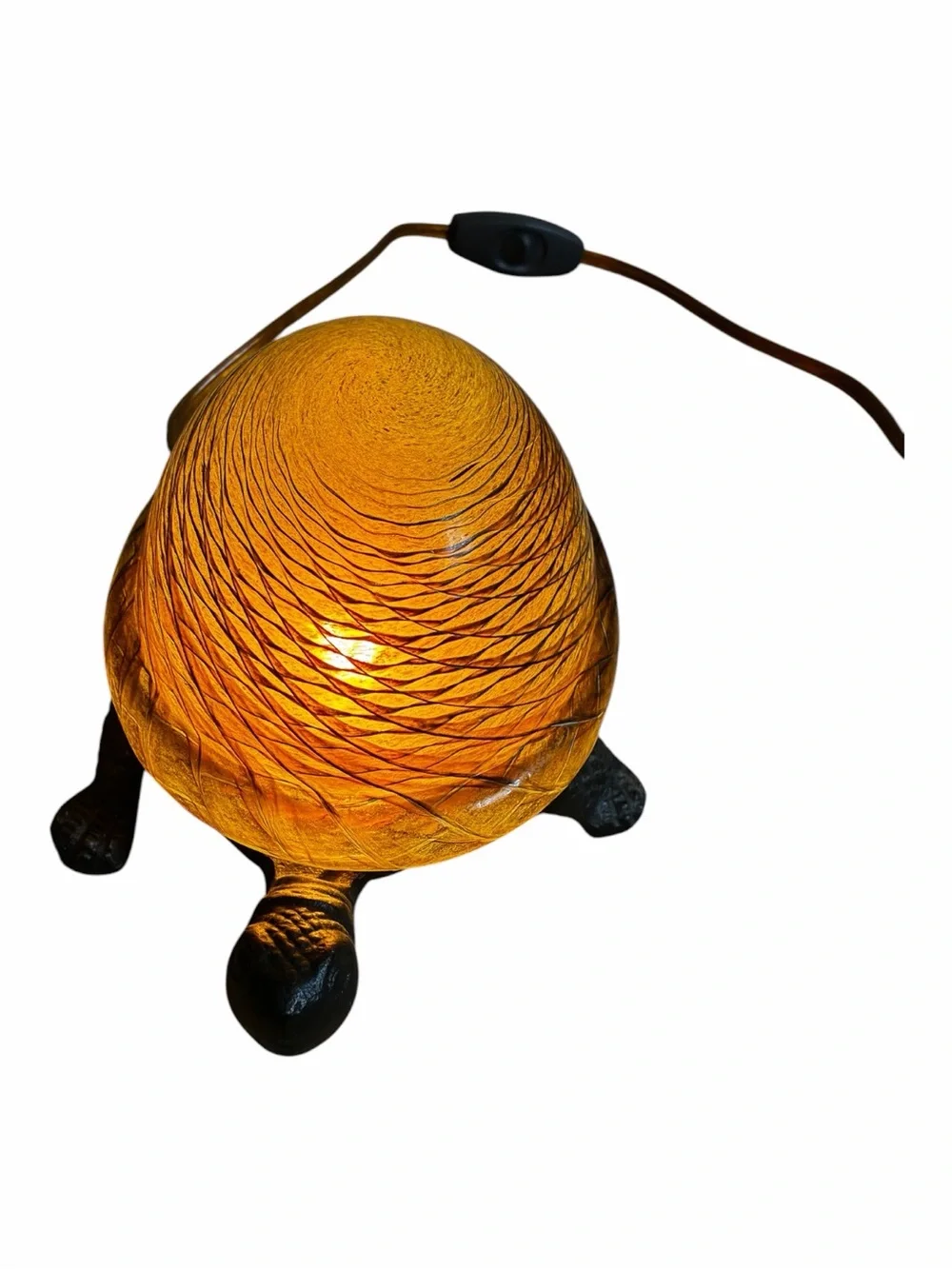 Vintage Tiffany style Turtle Lamp. With Amber Glass